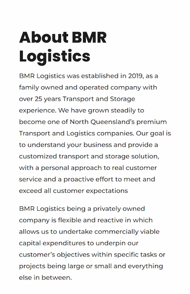 bmrlogistics.com .au about device mobile